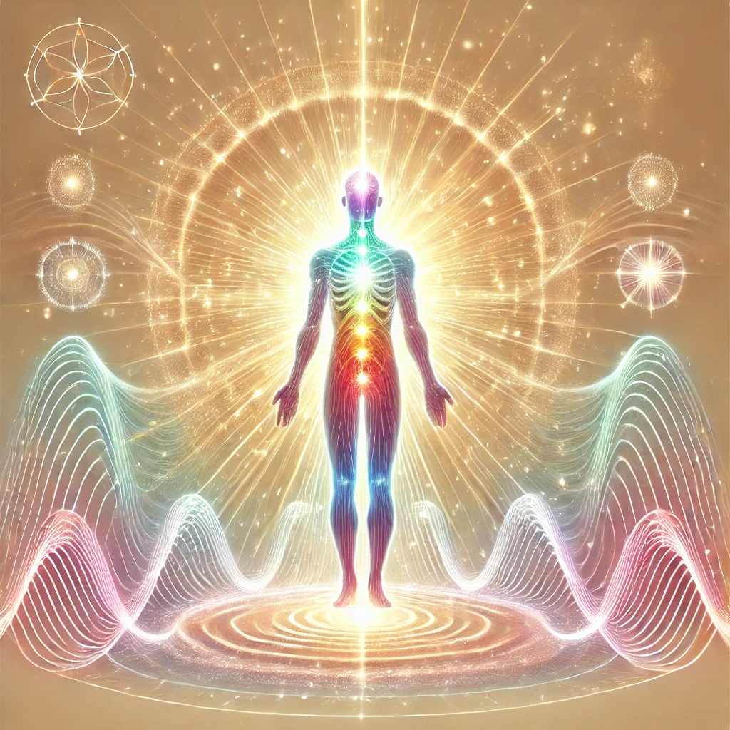 DALL·E 2025 03 24 00.27.38 A Clean, Vector Style Illustration Representing Natural Energy Recharge By Enhancing The Body’S Biofield And Reducing Energetic Blockages. A Human Fig